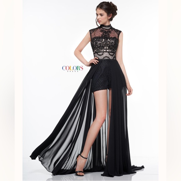 NWT COLORS DRESS Beaded Black and Nude Romper Dress - Size 10 STYLE #2036